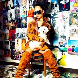 Vintage 1960 leather patch square multi color in shades of brown .